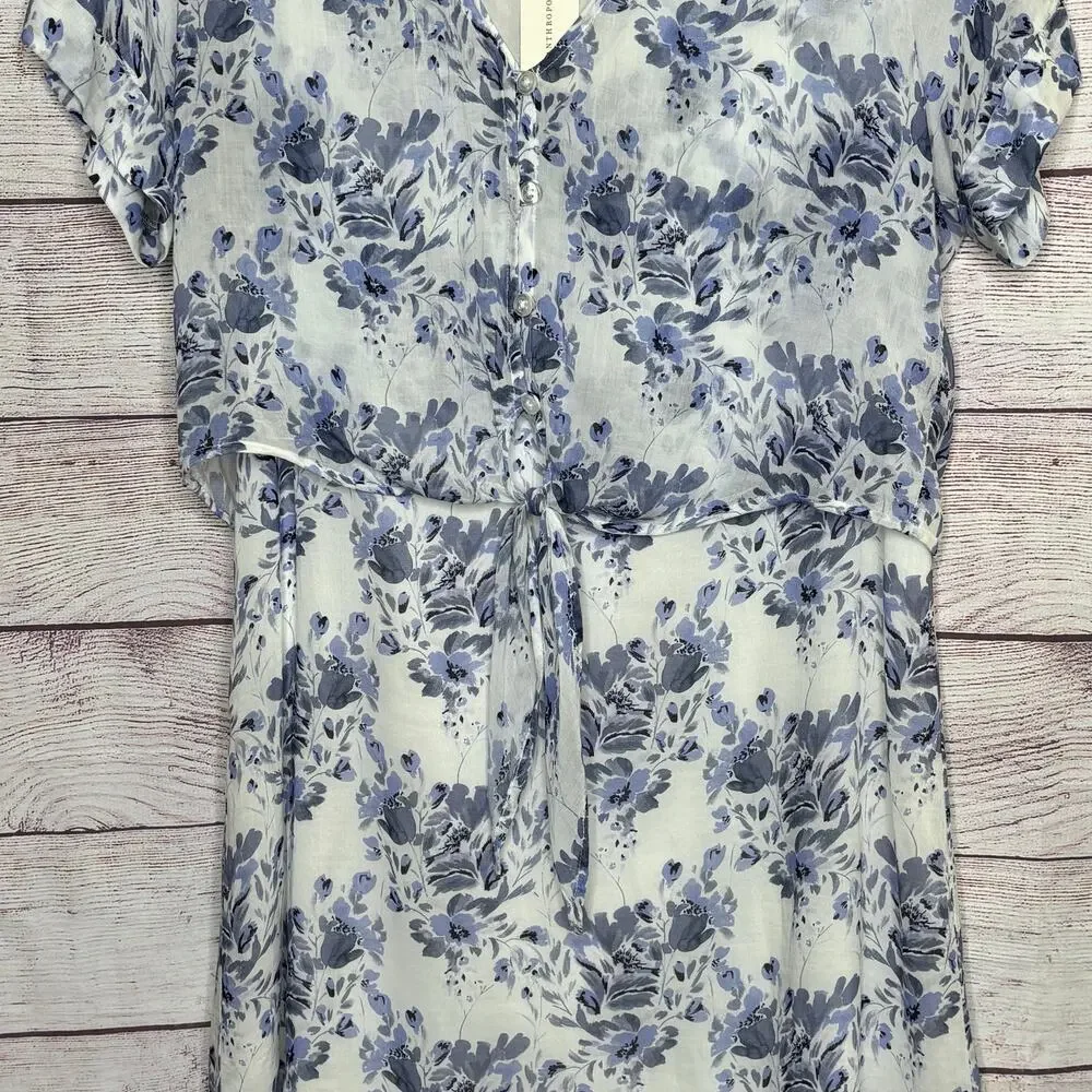 Cloth & Stone Anthropologie Blue Floral Girly Feminine Vivian Tunic Dress XS New